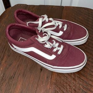 Pretty Vans tennis shoes Size 7.5, maroon and white, gently used, good condition